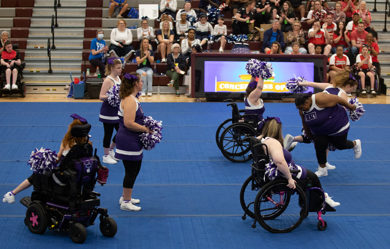 Athletes from the Forsyth Frenzy perform their cheerleading routine for the crowd at Seaforth during Saturday's Special Olympics competition.